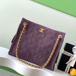 Repliche Borsa tote Chanel grande con tracolla a catena AS5303 Scamosciato Viola Imitazioni False Online