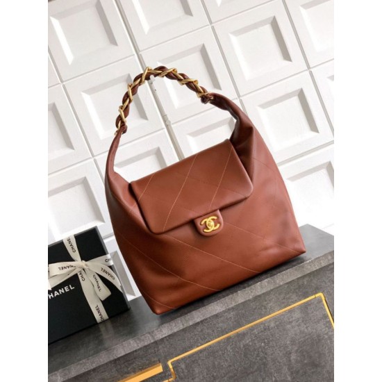 Repliche Borsa hobo Chanel Maxi AS5839 Pelle di vitello marrone Imitazioni False Online