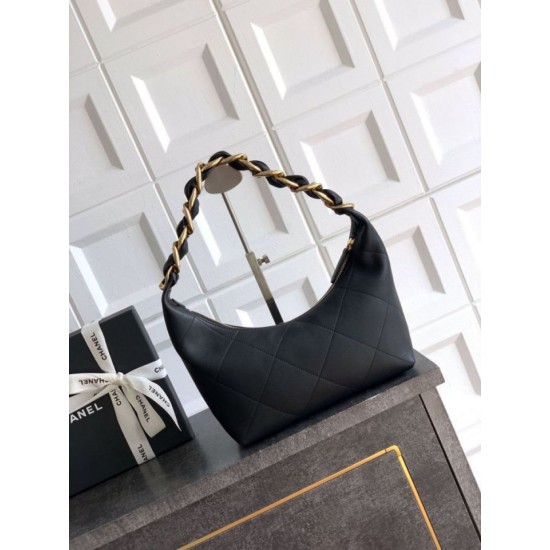 Repliche Borsa Hobo Chanel Piccola AS5837 Pelle di Vitello Nera Imitazioni False Online