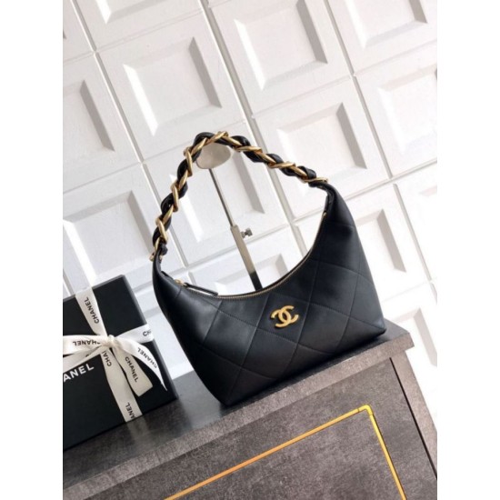 Repliche Borsa Hobo Chanel Piccola AS5837 Pelle di Vitello Nera Imitazioni False Online
