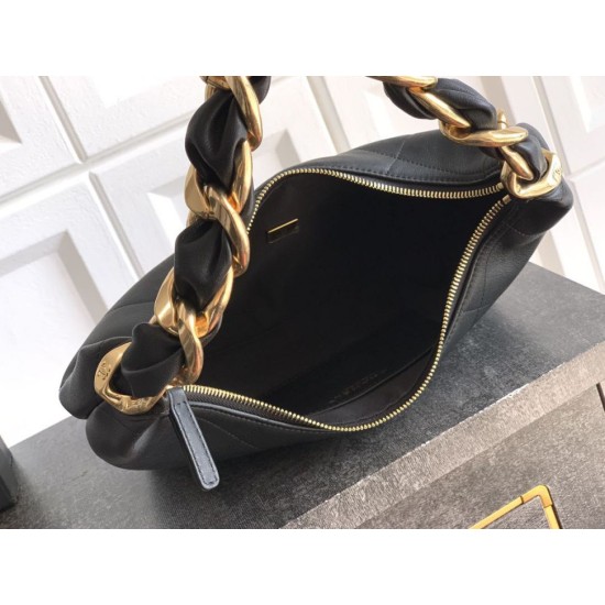 Repliche Borsa Hobo Chanel Piccola AS5837 Pelle di Vitello Nera Imitazioni False Online
