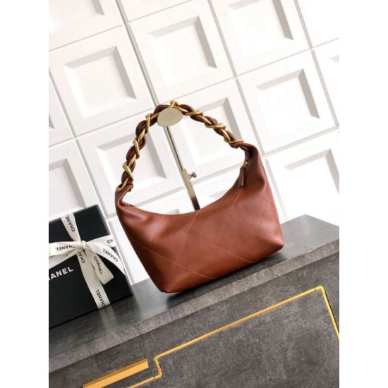 Repliche Borsa Hobo Chanel Piccola AS5837 Pelle di Vitello Marrone Imitazioni False Online