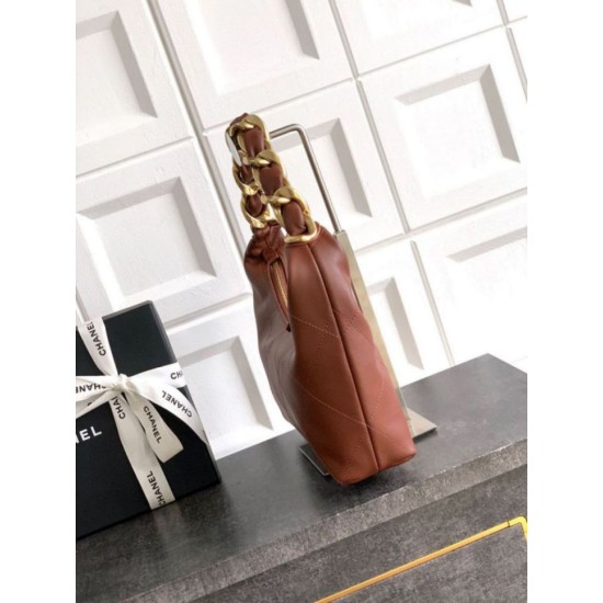 Repliche Borsa Hobo Chanel Piccola AS5837 Pelle di Vitello Marrone Imitazioni False Online
