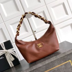 Repliche Borsa Hobo Chanel Piccola AS5837 Pelle di Vitello Marrone Imitazioni False Online