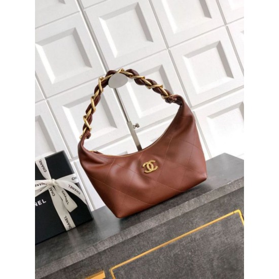 Repliche Borsa Hobo Chanel Piccola AS5837 Pelle di Vitello Marrone Imitazioni False Online
