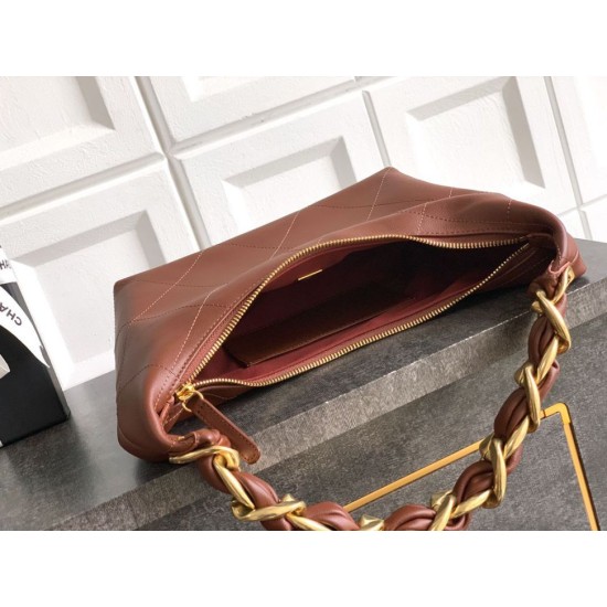 Repliche Borsa Hobo Chanel Piccola AS5837 Pelle di Vitello Marrone Imitazioni False Online