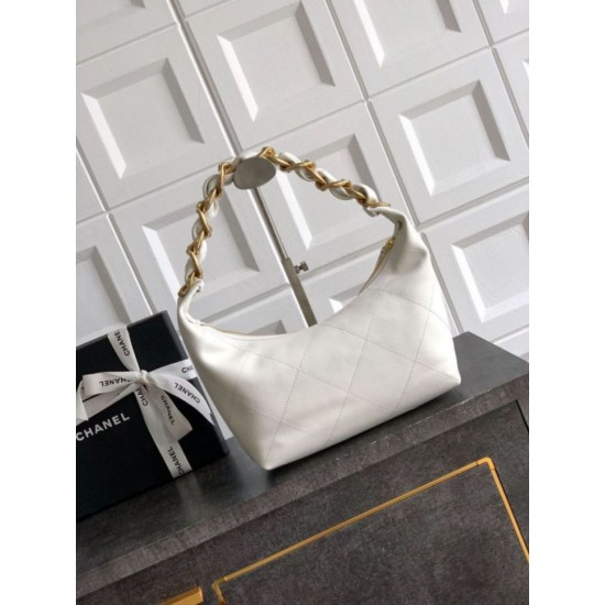 Repliche Borsa Hobo Chanel Piccola AS5837 Pelle di Vitello Bianca Imitazioni False Online