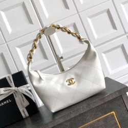 Repliche Borsa Hobo Chanel Piccola AS5837 Pelle di Vitello Bianca Imitazioni False Online