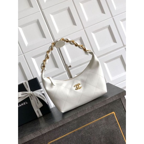 Repliche Borsa Hobo Chanel Piccola AS5837 Pelle di Vitello Bianca Imitazioni False Online