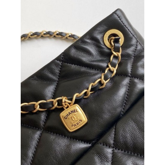 Repliche Borsa Shopping Chanel AS5740 Pelle di Agnello Nera Imitazioni False Online