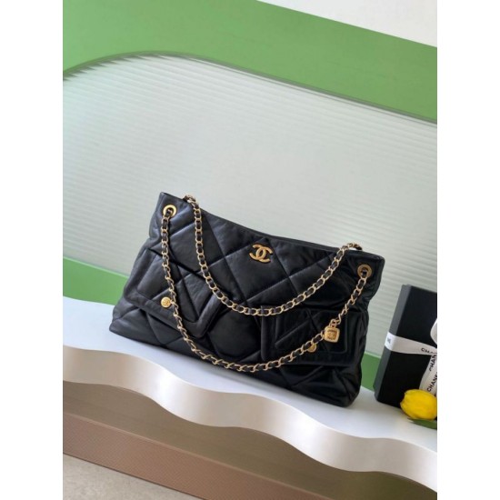 Repliche Borsa Shopping Chanel AS5740 Pelle di Agnello Nera Imitazioni False Online