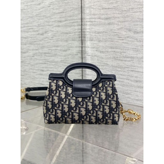 Repliche Mini borsa a mano Dior Jolie Dior Oblique jacquard S3123 Blu Imitazioni False Online