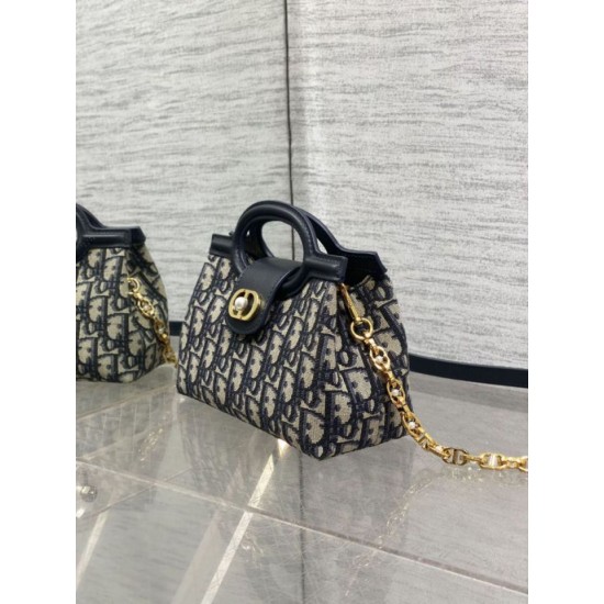 Repliche Mini borsa a mano Dior Jolie Dior Oblique jacquard S3123 Blu Imitazioni False Online