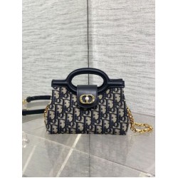 Repliche Mini borsa a mano Dior Jolie Dior Oblique jacquard S3123 Blu Imitazioni False Online