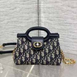 Repliche Mini borsa a mano Dior Jolie Dior Oblique jacquard S3123 Blu Imitazioni False Online