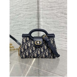 Repliche Mini borsa a mano Dior Jolie Dior Oblique jacquard S3123 Blu Imitazioni False Online