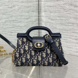 Repliche Mini borsa a mano Dior Jolie Dior Oblique jacquard S3123 Blu Imitazioni False Online