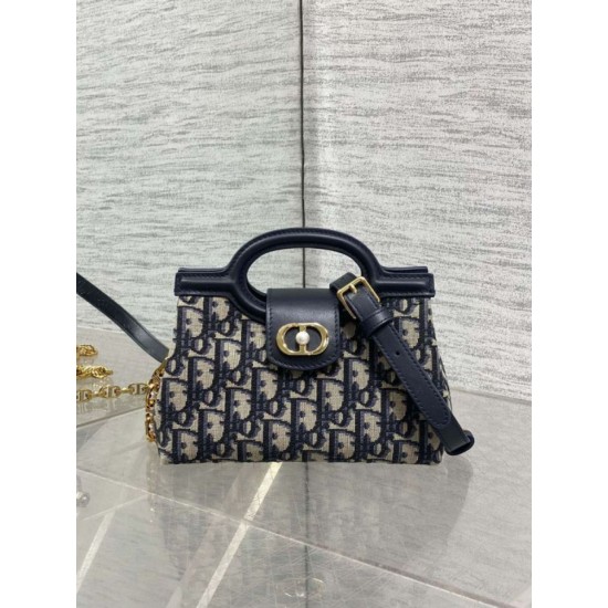 Repliche Mini borsa a mano Dior Jolie Dior Oblique jacquard S3123 Blu Imitazioni False Online
