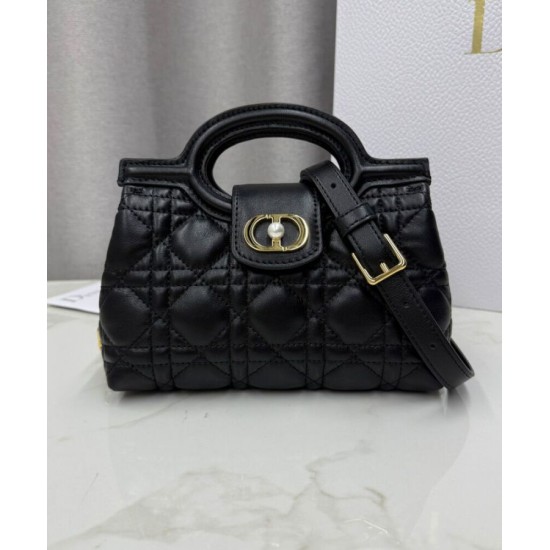 Repliche Mini borsa a mano Dior Jolie Cannage S3123 Nero Imitazioni False Online
