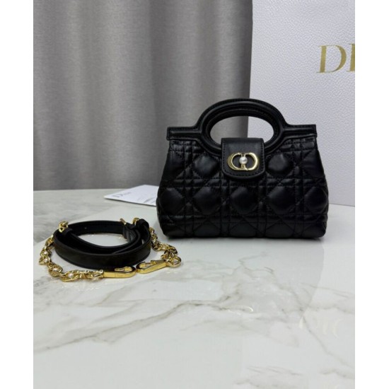 Repliche Mini borsa a mano Dior Jolie Cannage S3123 Nero Imitazioni False Online