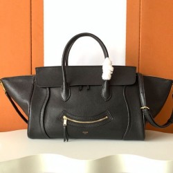 Repliche Borsa tote a spalla media Luggage Celine morbida pelle di agnello lucida nera Imitazioni False Online