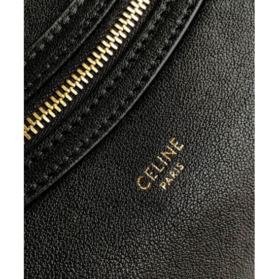Repliche Borsa tote a spalla media Luggage Celine morbida pelle di agnello lucida nera Imitazioni False Online