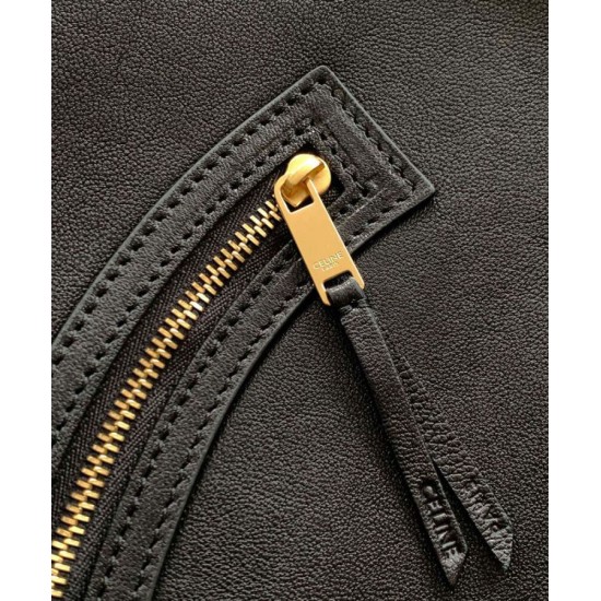 Repliche Borsa tote a spalla media Luggage Celine morbida pelle di agnello lucida nera Imitazioni False Online