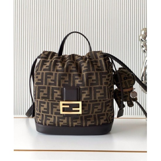 Repliche Zaino con coulisse in tessuto jacquard FF Fendi 8BZ057 Caffè Imitazioni False Online