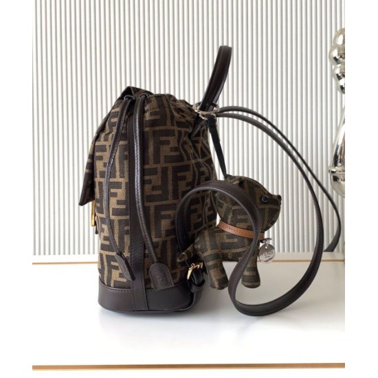 Repliche Zaino con coulisse in tessuto jacquard FF Fendi 8BZ057 Caffè Imitazioni False Online
