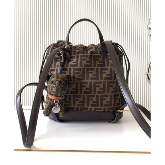 Repliche Zaino con coulisse in tessuto jacquard FF Fendi 8BZ057 Caffè Imitazioni False Online