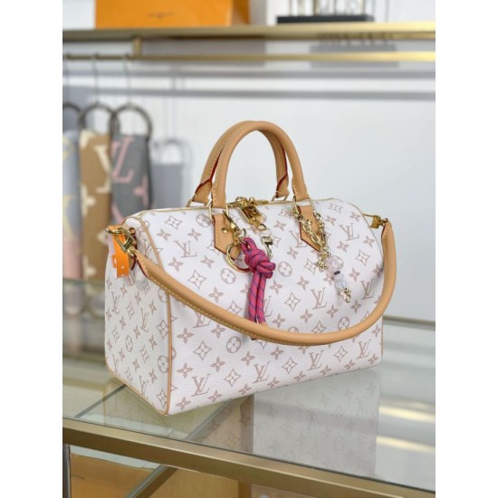 Repliche Perfette LV Speedy Soft 30 Lucky Bag M15108 Bianco bicolore Imitazioni False Online