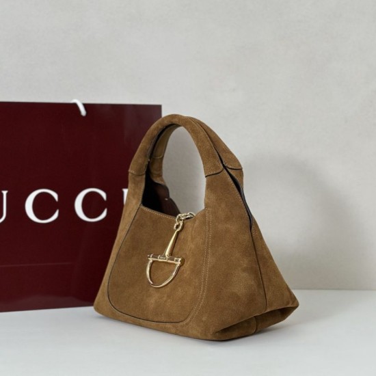 Repliche Perfette Borsa a mano media Gucci Softbit in pelle scamosciata 837467 Marrone Imitazioni False Online