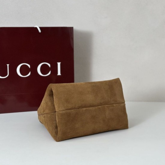 Repliche Perfette Borsa a mano media Gucci Softbit in pelle scamosciata 837467 Marrone Imitazioni False Online