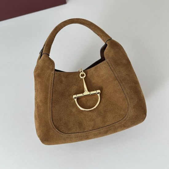 Repliche Perfette Borsa a mano media Gucci Softbit in pelle scamosciata 837467 Marrone Imitazioni False Online