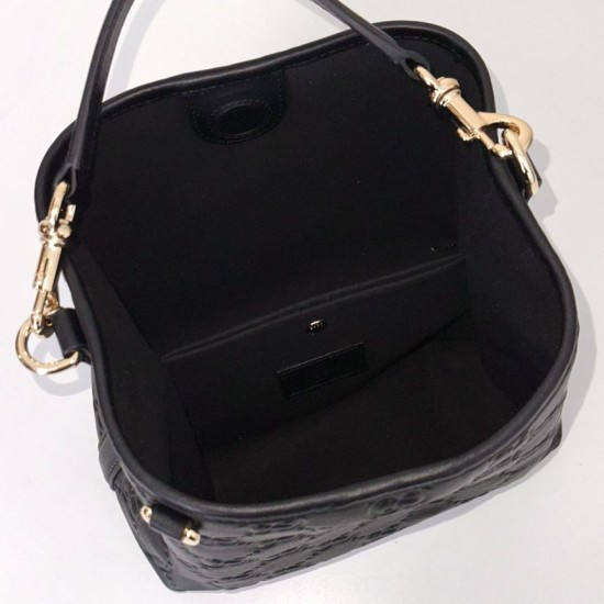 Repliche Perfette Borsa a secchiello piccola Gucci GG Emblem 815118 Nera Imitazioni False Online