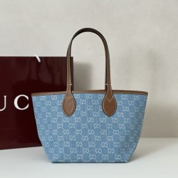 Repliche Perfette Borsa tote piccola Gucci Totissima 820496 blu jeans Imitazioni False Online