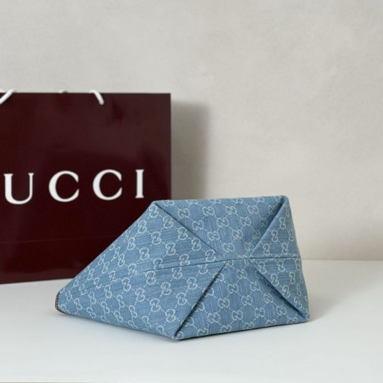 Repliche Perfette Borsa tote piccola Gucci Totissima 820496 blu jeans Imitazioni False Online