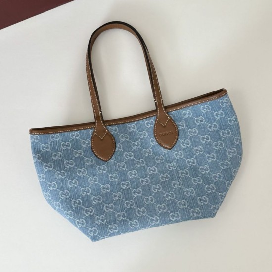 Repliche Perfette Borsa tote piccola Gucci Totissima 820496 blu jeans Imitazioni False Online
