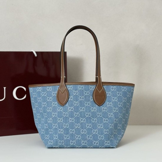 Repliche Perfette Borsa tote piccola Gucci Totissima 820496 blu jeans Imitazioni False Online