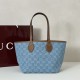 Repliche Perfette Borsa tote piccola Gucci Totissima 820496 blu jeans Imitazioni False Online