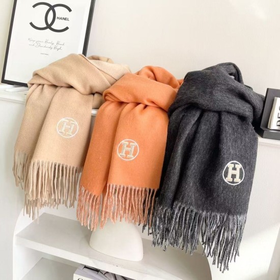 Repliche Perfette Sciarpa unisex classica Hermès in cashmere 70x200 arancione Imitazioni False Online