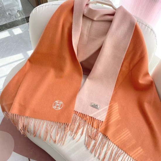 Repliche Perfette Sciarpa unisex classica Hermès in cashmere 70x200 arancione Imitazioni False Online