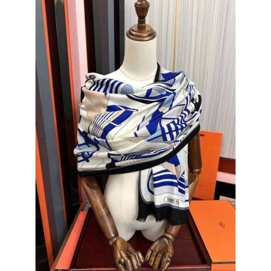 Repliche Perfette Sciarpa Hermès double face in cashmere dello stesso colore 65x185 blu Imitazioni False Online