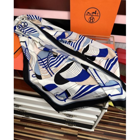 Repliche Perfette Sciarpa Hermès double face in cashmere dello stesso colore 65x185 blu Imitazioni False Online