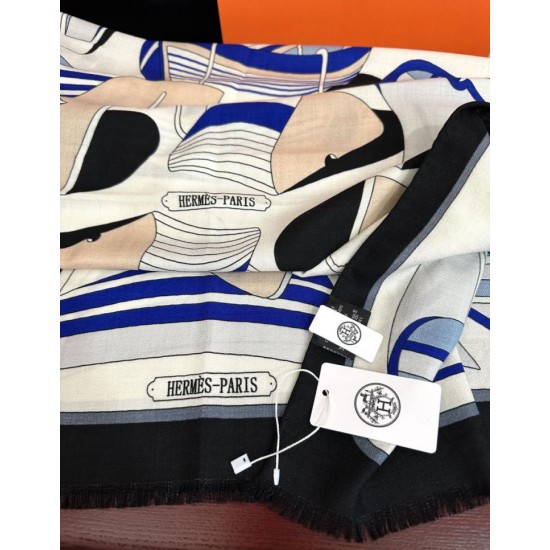 Repliche Perfette Sciarpa Hermès double face in cashmere dello stesso colore 65x185 blu Imitazioni False Online