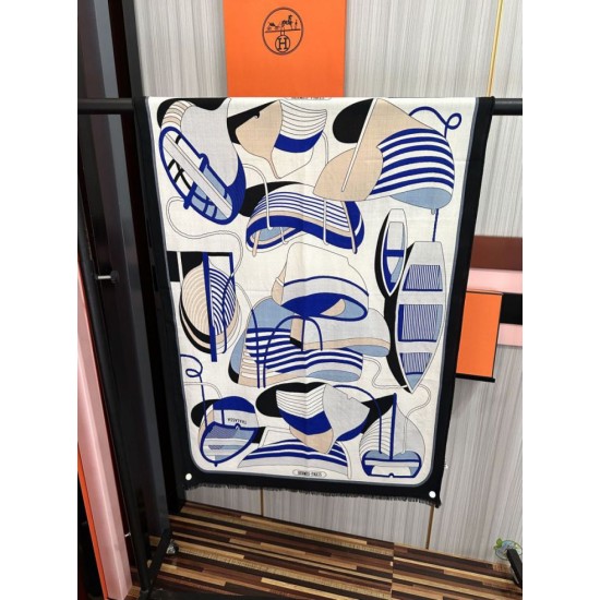 Repliche Perfette Sciarpa Hermès double face in cashmere dello stesso colore 65x185 blu Imitazioni False Online