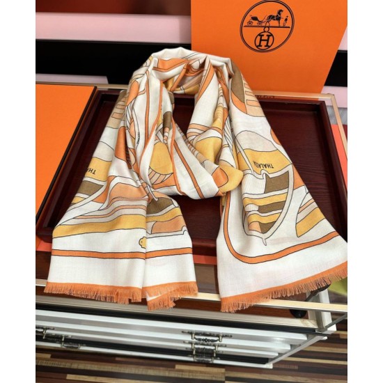 Repliche Perfette Sciarpa Hermès double face in cashmere dello stesso colore 65x185 arancione Imitazioni False Online