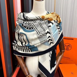 Repliche Perfette Fazzoletto Hermès in cashmere e seta Ondsdemarch 140 nero Imitazioni False Online
