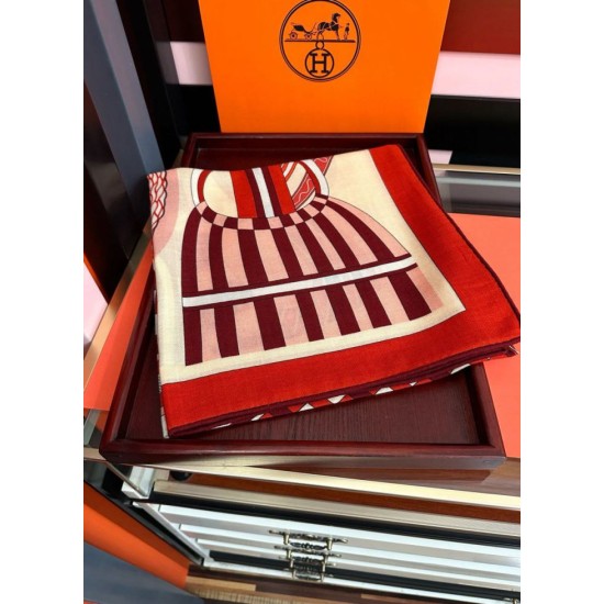 Repliche Perfette Fazzoletto Hermès in cashmere e seta Ondsdemarch 140 rosso Imitazioni False Online