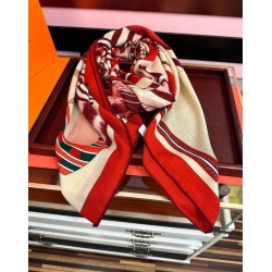 Repliche Perfette Fazzoletto Hermès in cashmere e seta Ondsdemarch 140 rosso Imitazioni False Online
